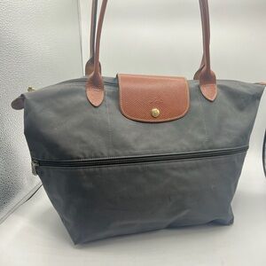 Longchamp Le Pliage Expandable Large Shoulder Tote Gray  Made n FRANCE